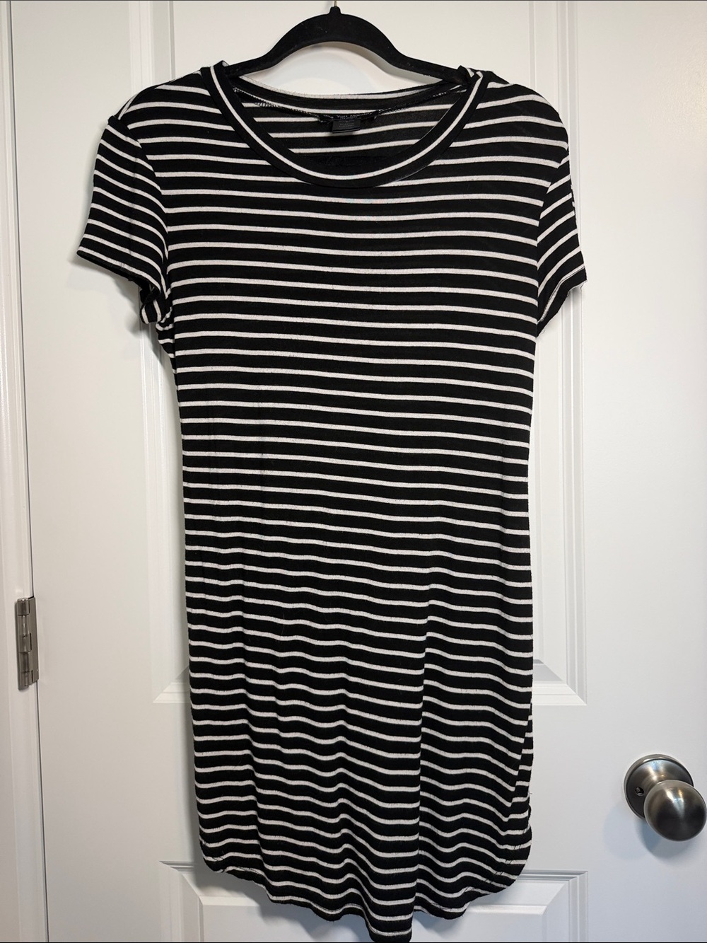 See You Monday Black and White Striped Short Sleeve Mini Dress